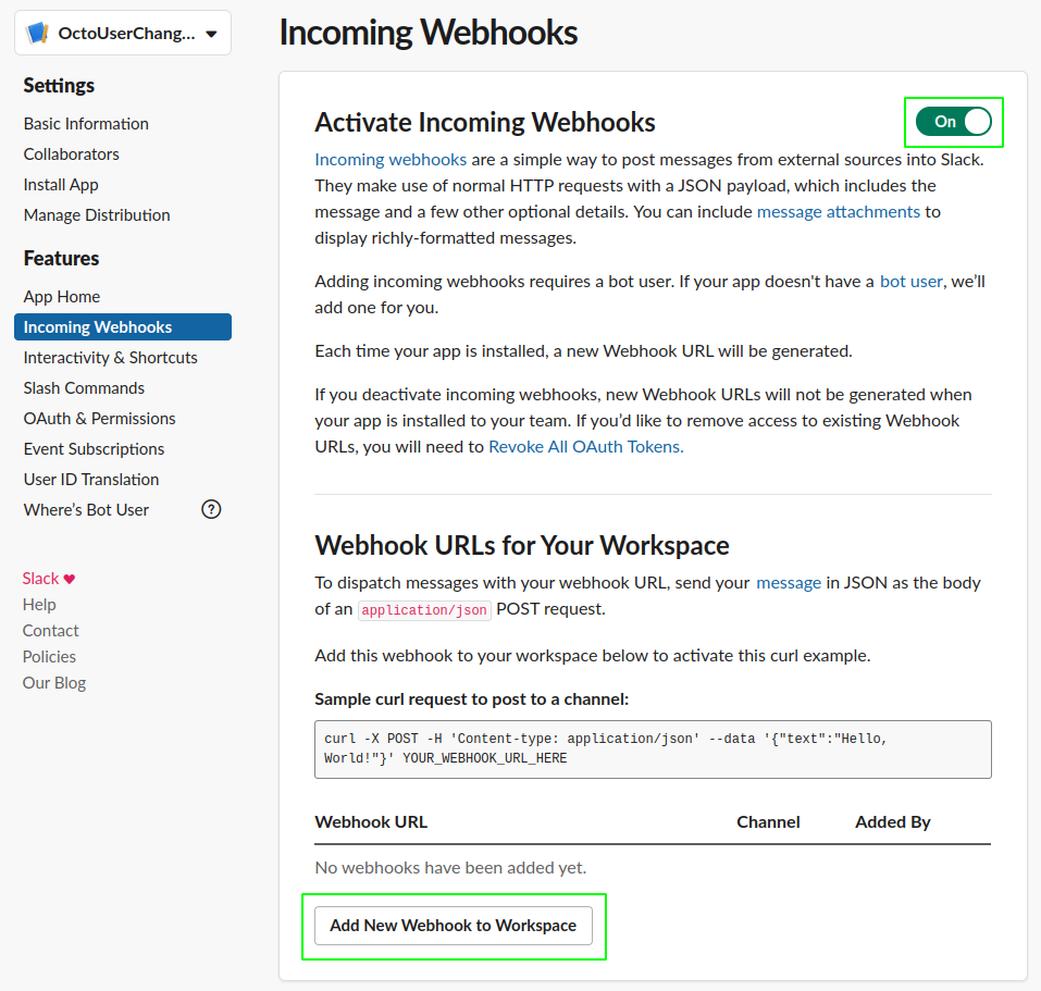 Add New Webhook to Workspace