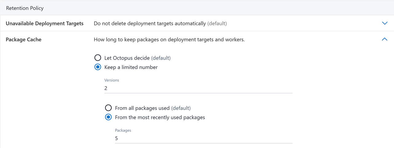 Machine policy settings for package cache retention