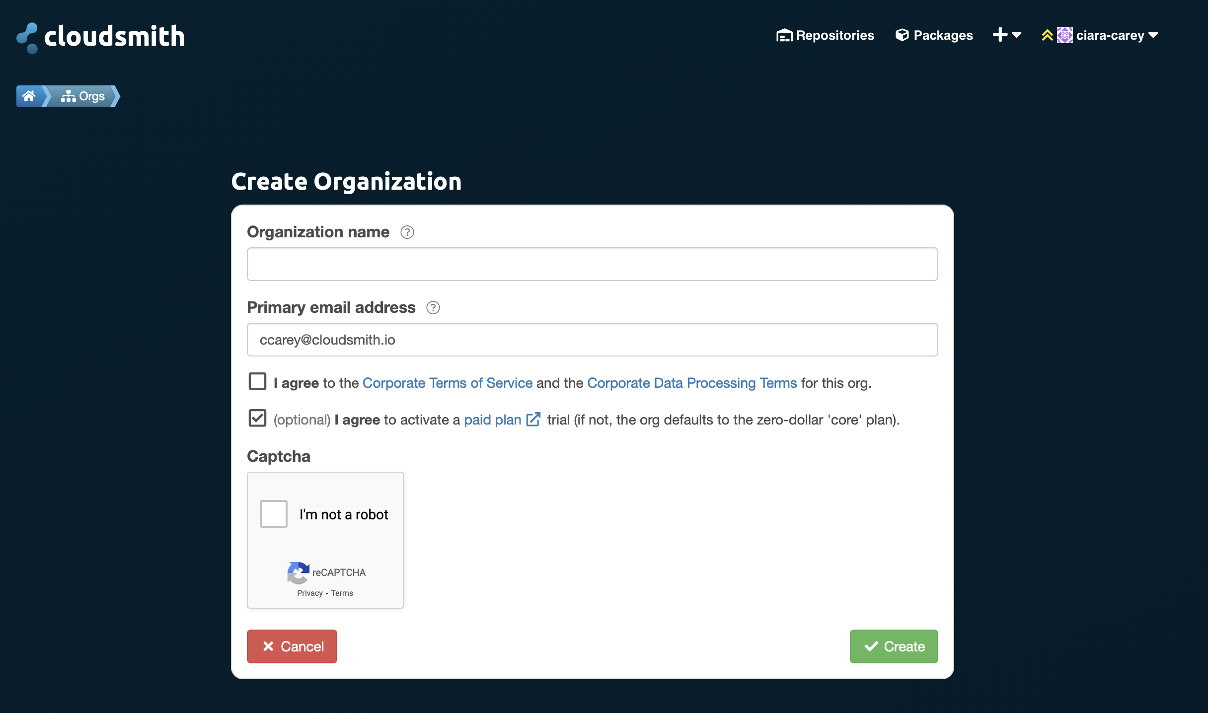create a new organization