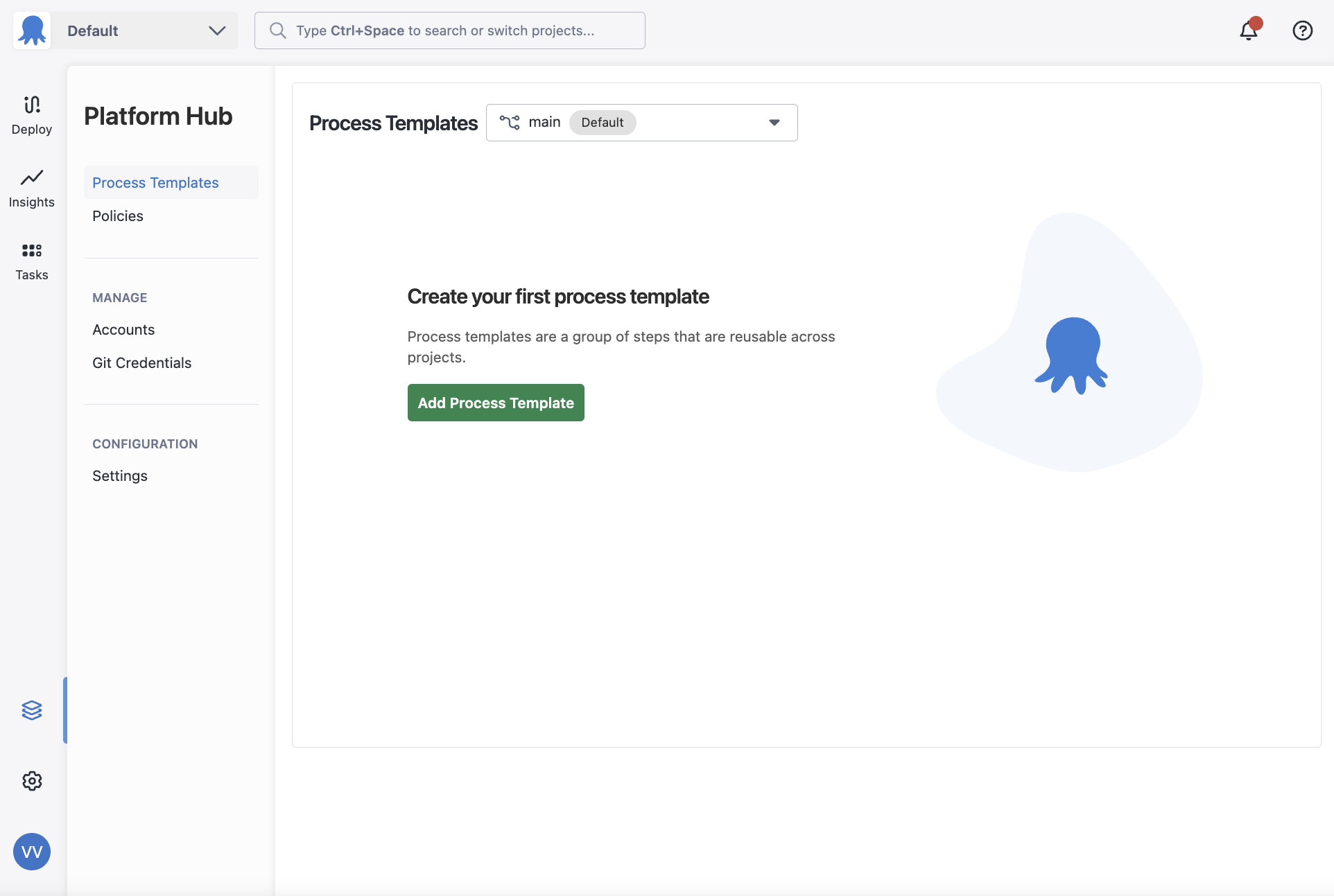 The Process Templates Overview page where users create process templates